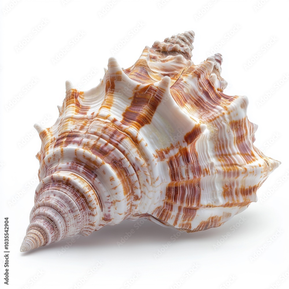 Detailed close-up of a spiral seashell isolated on white background Detailed close-up of a spiral seashell isolated on white background