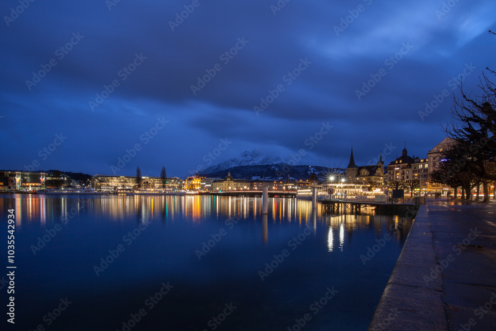 Lake Lucerne by night, Switzerland Lake Lucerne by night, Switzerland