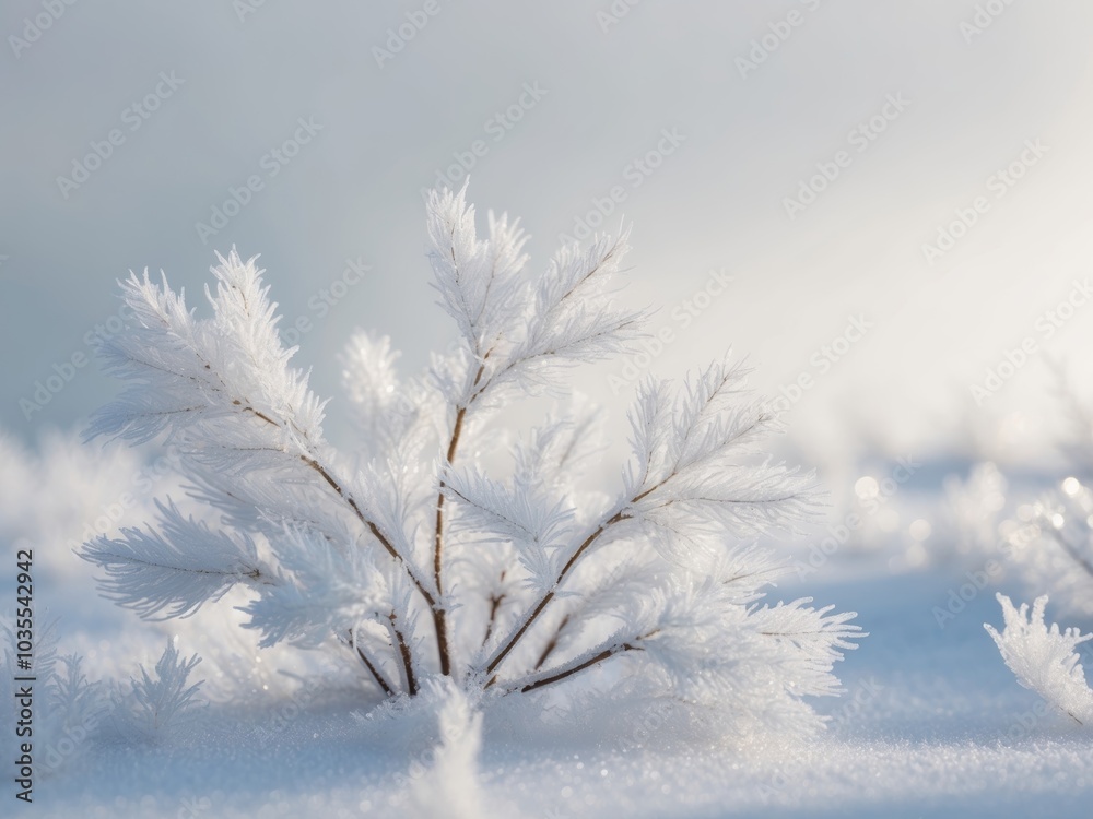 Delicate White Frost Appearing Like Blossoms from a Snowy Fantasy World.