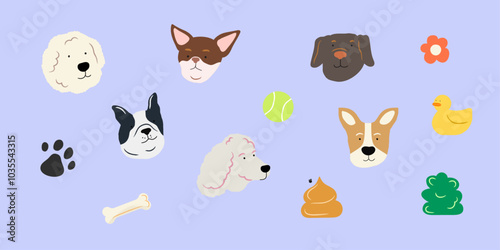 Set of Dogs and objects vector illustration 