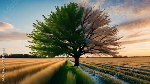 Lone Tree Dividing Field of Summer and Winter Seasons

 photo