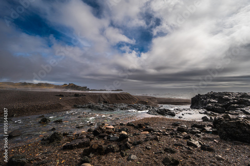 nature sceneries taken from Fauskasandur beach along the route 1 between hofn and Egilsstadir, Iceland photo