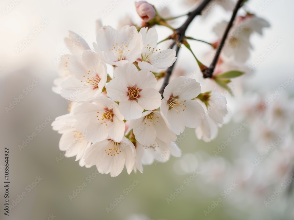Delicate White Cherry Blossoms in Soft Light. Delicate White Cherry Blossoms in Soft Light.