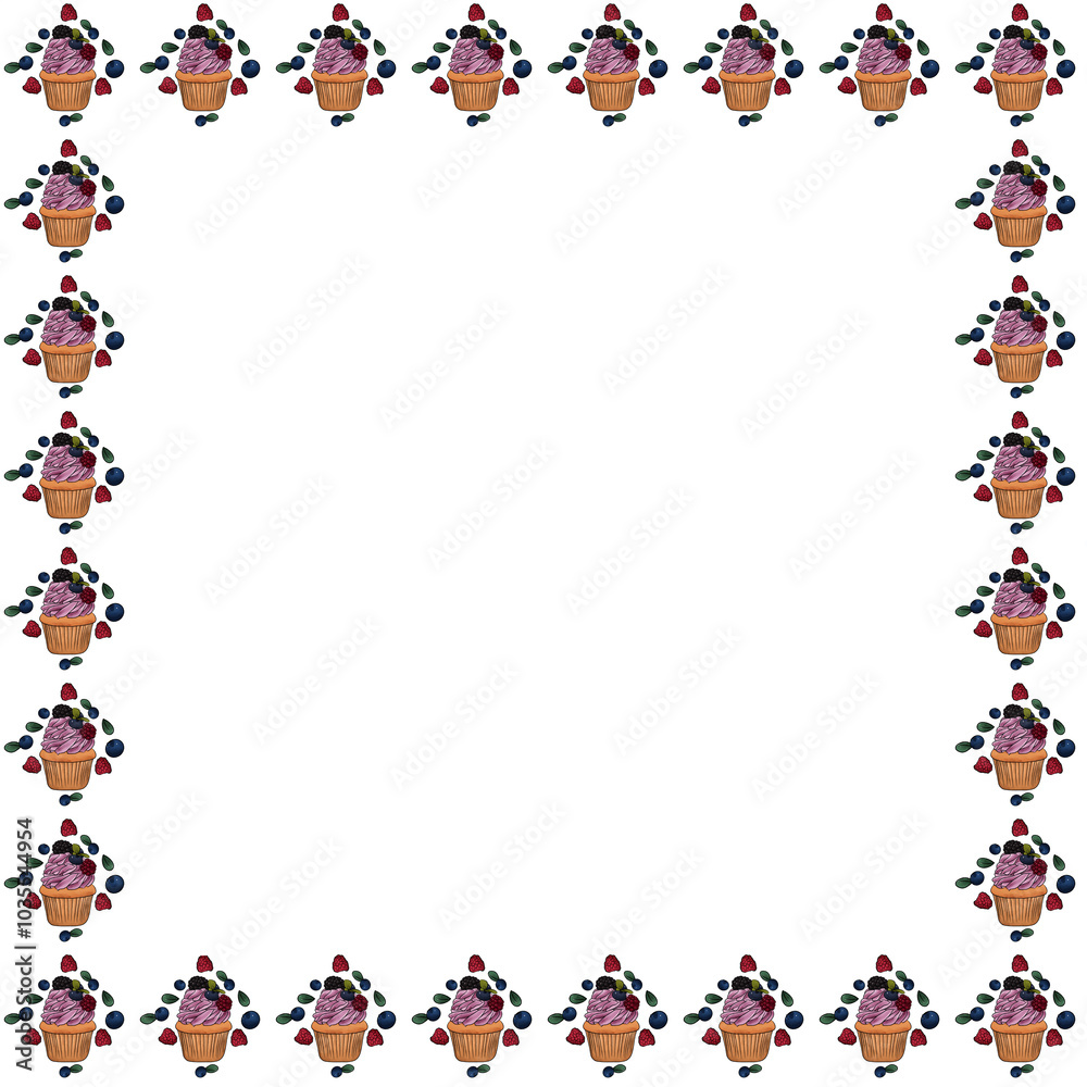 Pink berries Cupcake watercolor pattern illustration on transparent background Pink berries Cupcake watercolor pattern illustration on transparent background