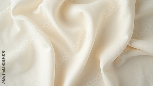 Soft beige cotton muslin fabric with a crinkled texture and loose weave photo