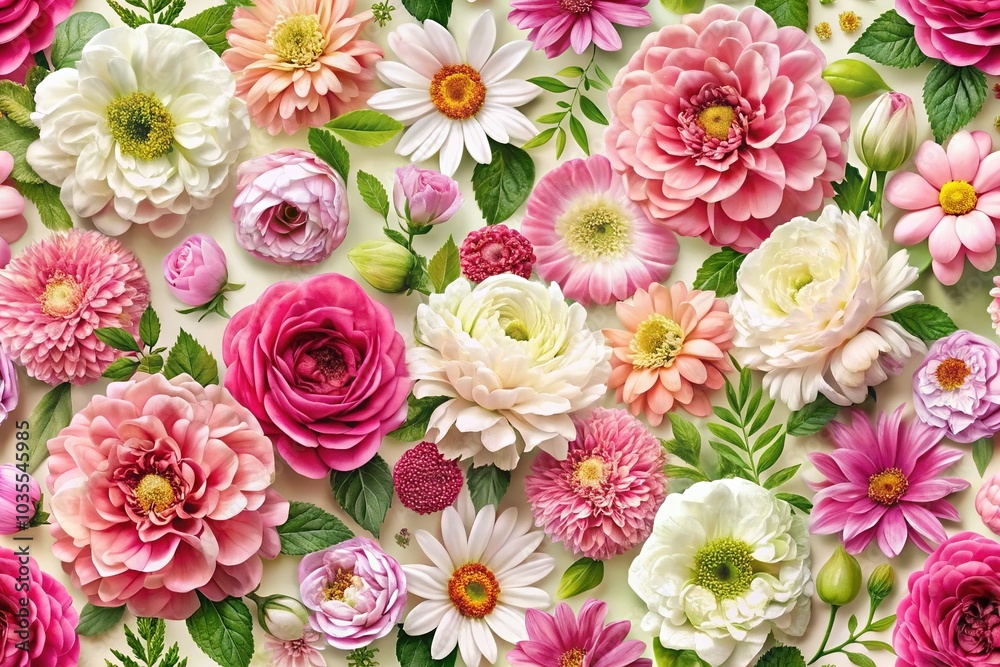 Pink and White Floral Pattern - Elegant Design for Wallpaper, Fabric, and More Pink and White Floral Pattern - Elegant Design for Wallpaper, Fabric, and More