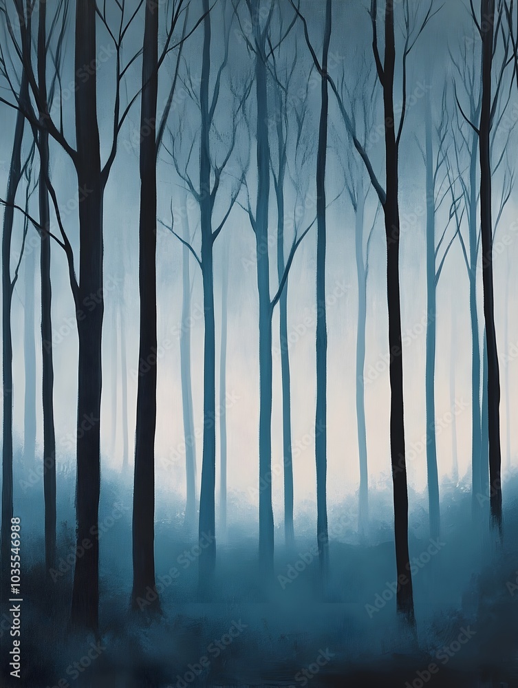 Moody Forest Landscape with Mist and Silhouetted Trees Mysterious and Ethereal Outdoor Nature Scene Moody Forest Landscape with Mist and Silhouetted Trees Mysterious and Ethereal Outdoor Nature Scene