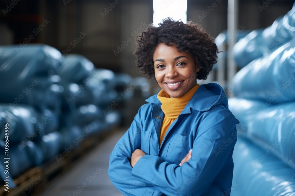 Portrait of a joyful middle aged African American female warehouse worker Portrait of a joyful middle aged African American female warehouse worker