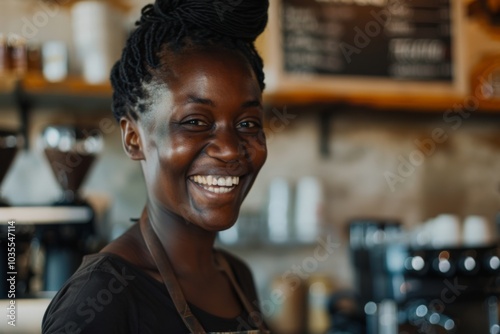 Portrait of a smiling African American female barista