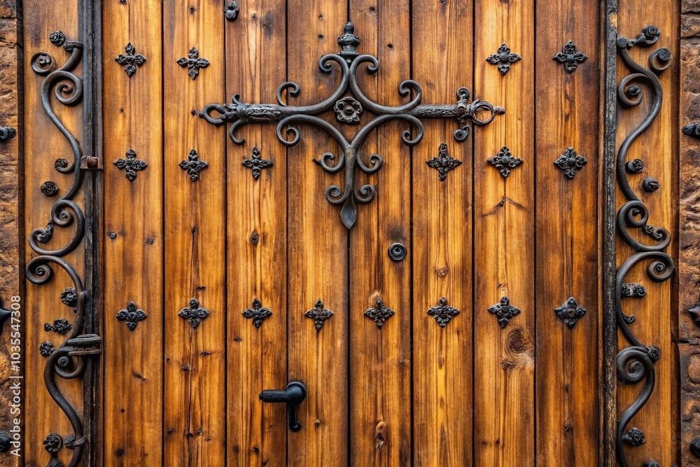 Antique wooden facade with forged fitting Antique wooden facade with forged fitting