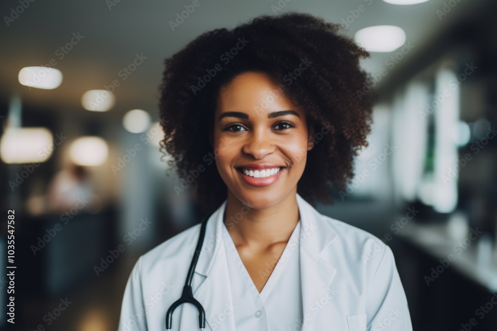 Portrait of a smiling female African American medical physician Portrait of a smiling female African American medical physician