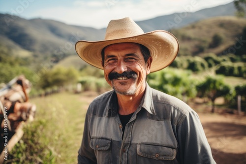 Portrait of a smiling Mexican farmer on organic farm