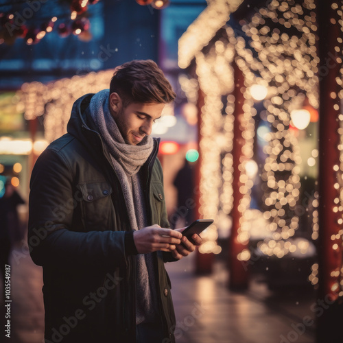 Young Man Browsing Black Friday Deals on His Smartphone