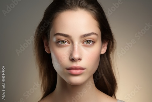 Studio beauty portrait of a young woman with no makeup