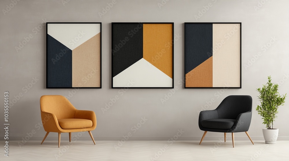 Abstract geometry of interlocking triangles art set of three frames: Bold geometric shapes, with interlocking triangles in contrasting shades of black, white, and metallic gold, creating a dynamic, Abstract geometry of interlocking triangles art set of three frames: Bold geometric shapes, with interlocking triangles in contrasting shades of black, white, and metallic gold, creating a dynamic,