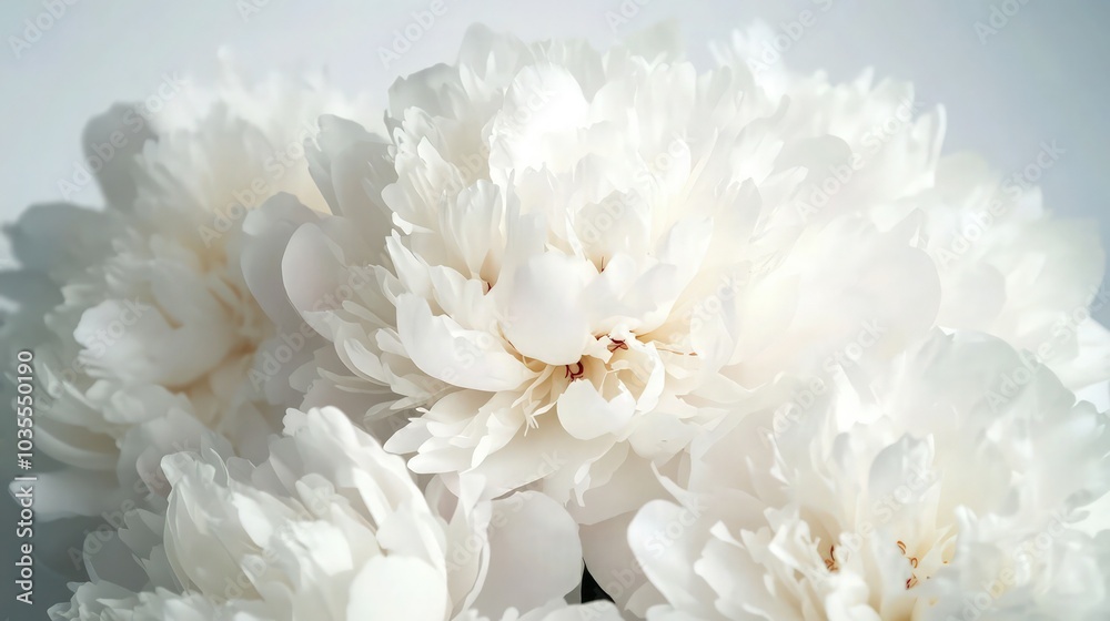 Romantic square background, delicate white peonies flowers close-up.
