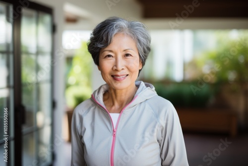 Portrait of a smiling active senior woman in sport clothes at home