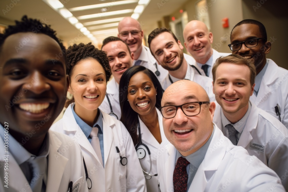 Group portrait of diverse doctors in bustling New York hospital Group portrait of diverse doctors in bustling New York hospital