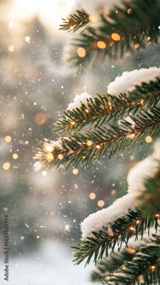 Merry Christmas and Happy New Year Winter Scene with Snowflakes