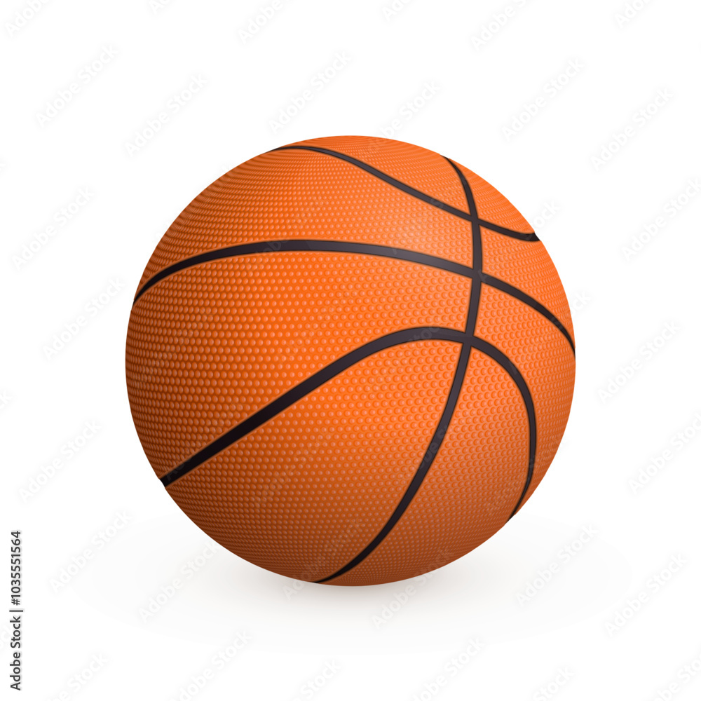 Orange basketball ball with shadow isolated on white background. Realistic vector sport inventory. Team sports item. Orange basketball ball with shadow isolated on white background. Realistic vector sport inventory. Team sports item.