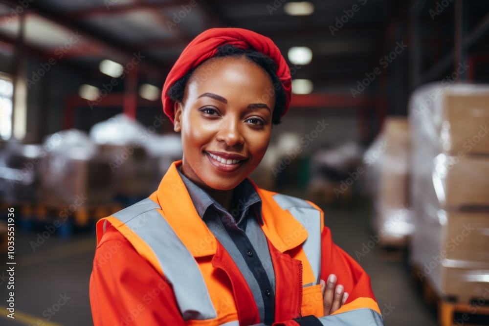 Portrait of a joyful middle aged African American female warehouse worker Portrait of a joyful middle aged African American female warehouse worker