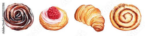 Assorted pastries on a white isolated background transparent background