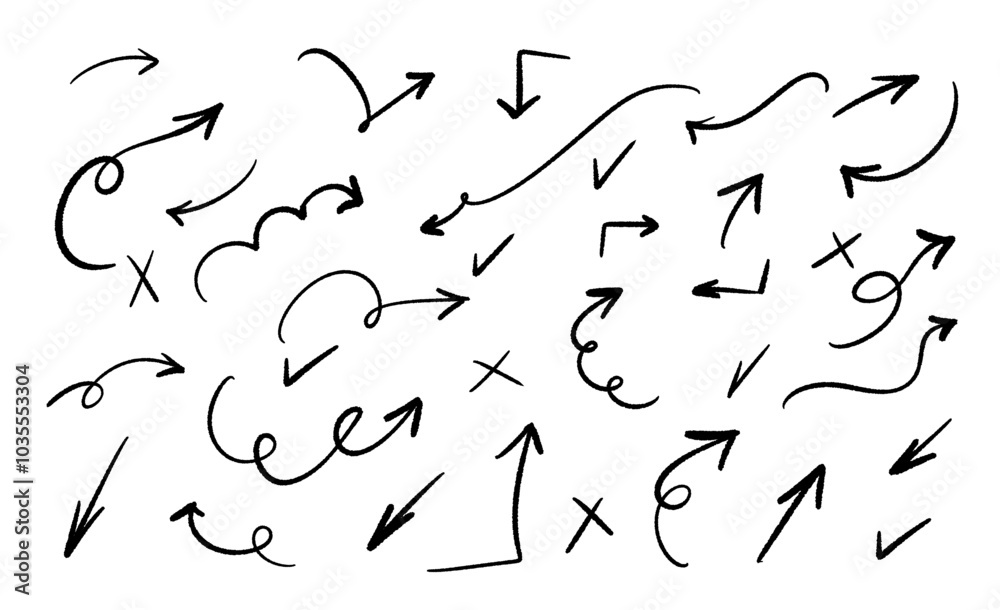 Scrawls and scribbles. Direction pointers arrows. Vector design. Scrawls and scribbles. Direction pointers arrows. Vector design.