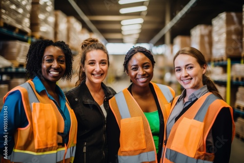 Smiling portrait of a diverse group of female warehouse workers