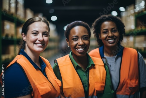 Smiling portrait of a diverse group of female warehouse workers