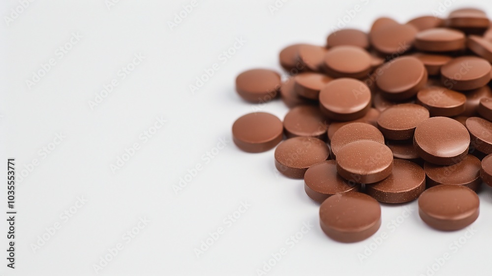 Brown herbal pill tablet on white background - a natural remedy in a simple yet striking presentation Brown herbal pill tablet on white background - a natural remedy in a simple yet striking presentation