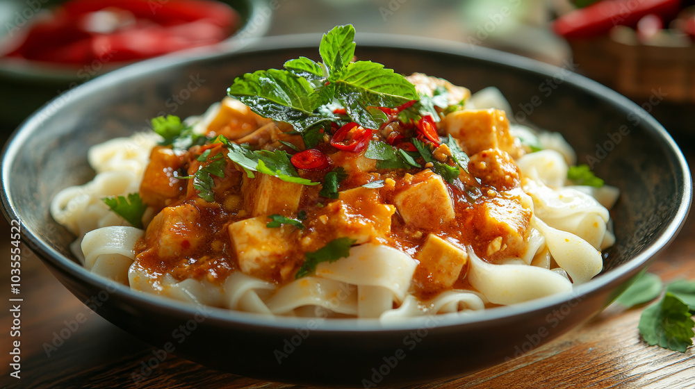 Vegan Steamed Rice Noodles with Fresh Herbs and Spices