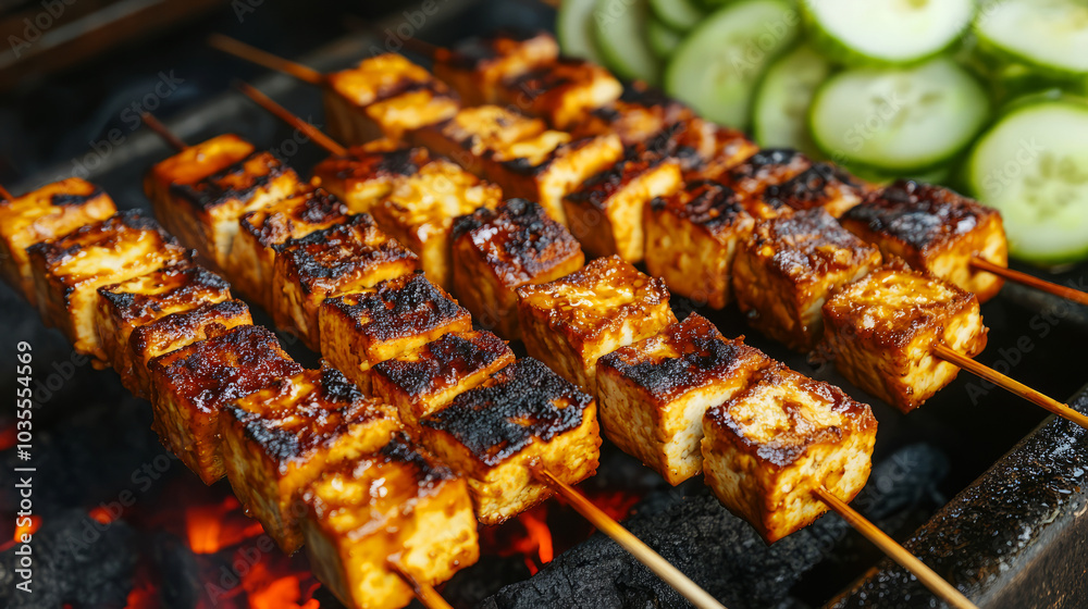 Grilled Tofu Skewers with Fresh Cucumber Slices Grilled Tofu Skewers with Fresh Cucumber Slices