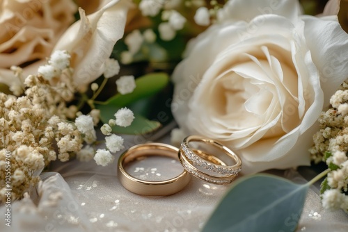 Elegant Wedding Rings with Soft Roses and Flowers