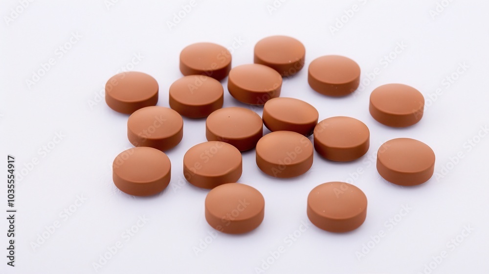 Brown herbal pill tablet on white background - a natural remedy in a simple yet striking presentation Brown herbal pill tablet on white background - a natural remedy in a simple yet striking presentation