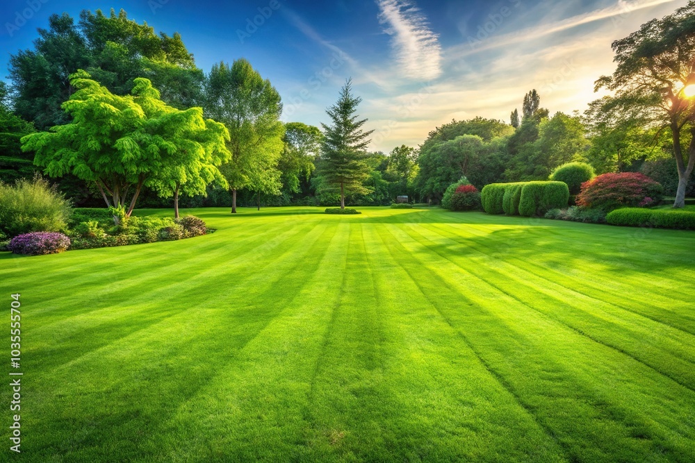 Fototapeta premium A sprawling lawn with varying shades of green grass and subtle texture, plant life, grass texture