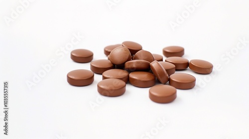 Brown herbal pill tablet on white background - a natural remedy in a simple yet striking presentation