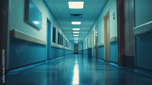 Empty hospital corridors with modern administration offices