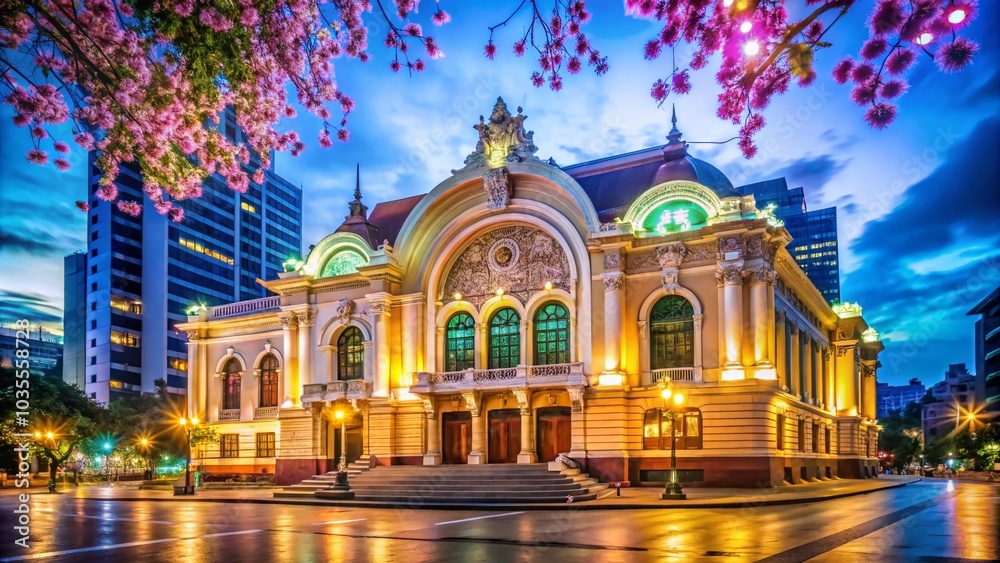 Obraz premium Stunning Facade of the Saigon Opera House in Vietnam - Architectural Beauty and Historical Significance