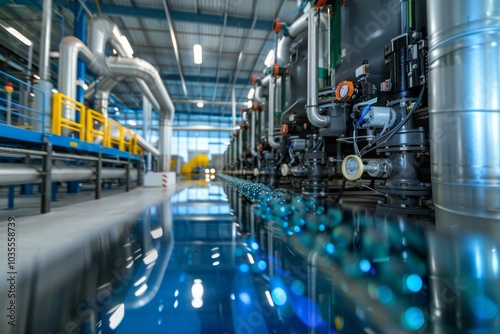 A high-tech hydrogen production facility, where engineers monitor the process of creating green hydrogen. MZ 