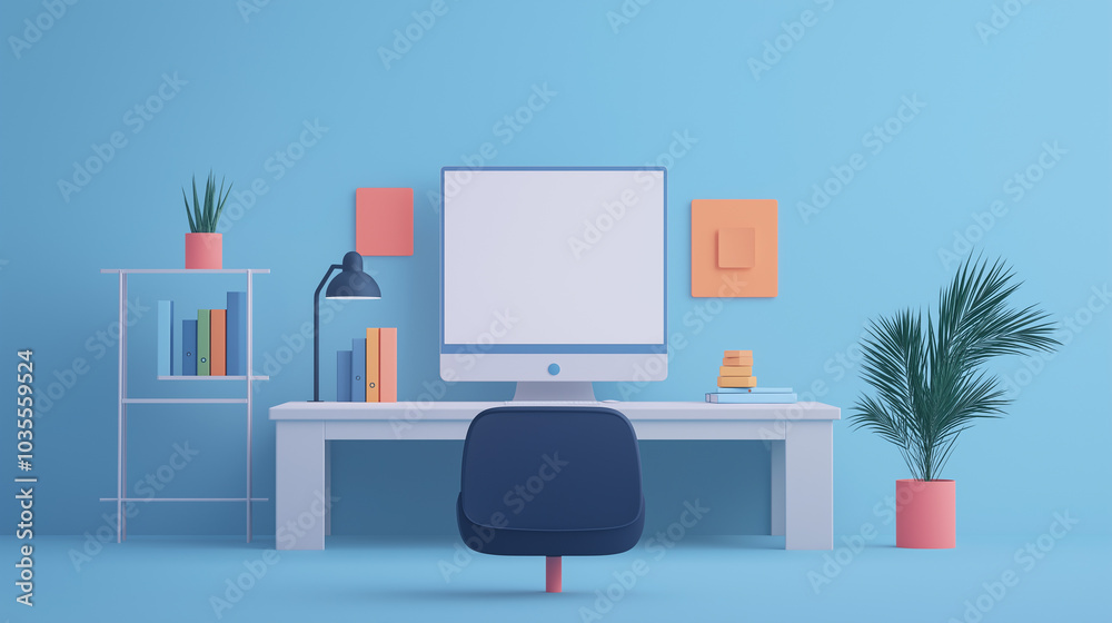 Minimalist Home Office with a Blue and White Color Palette Minimalist Home Office with a Blue and White Color Palette