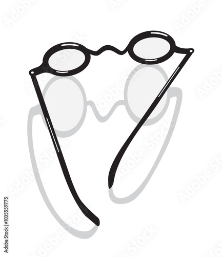 Top view of old eyeglasses with cast shadow, Vector illustration isolated on white background