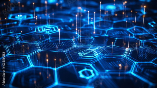 Futuristic Blue Hexagonal Digital Landscape
