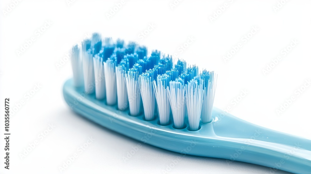 A close-up of a toothbrush with angled bristles, designed for cleaning between teeth, isolated on white background A close-up of a toothbrush with angled bristles, designed for cleaning between teeth, isolated on white background