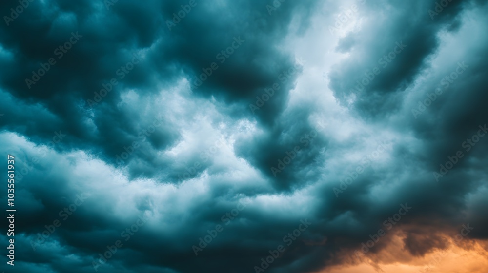 A dramatic sky filled with dark, swirling clouds contrasting against the warm glow of a sunset. A dramatic sky filled with dark, swirling clouds contrasting against the warm glow of a sunset.
