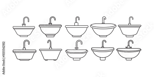 Sink line icons set, wash outline icon collection, Bathroom sink icon black and white vector outline sign, Vector illustration.
