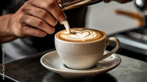 Barista Pouring Latte Art Photography photo