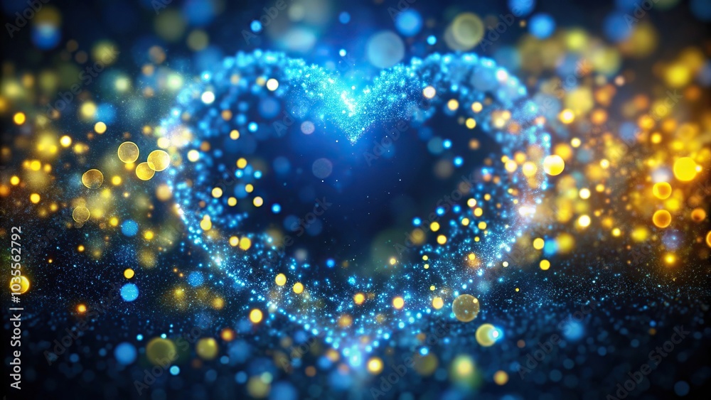 Abstract blue and yellow glow particle heart shape bokeh background Abstract blue and yellow glow particle heart shape bokeh background