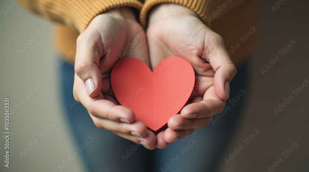 Hand Holding Red Paper Heart - Symbol of Love, Craft, DIY Projects, and Valentine’s Day Themes for Photo Hand Holding Red Paper Heart - Symbol of Love, Craft, DIY Projects, and Valentine’s Day Themes for Photo