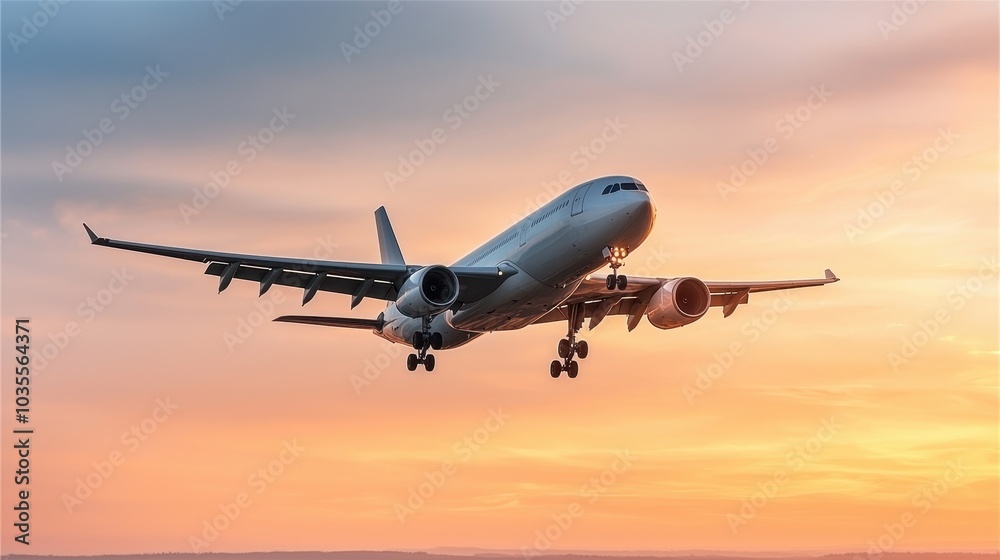 Implement mechatronics in aerospace for active vibration control in aircraft structures, Airplane flying against a beautiful sunset backdrop Implement mechatronics in aerospace for active vibration control in aircraft structures, Airplane flying against a beautiful sunset backdrop