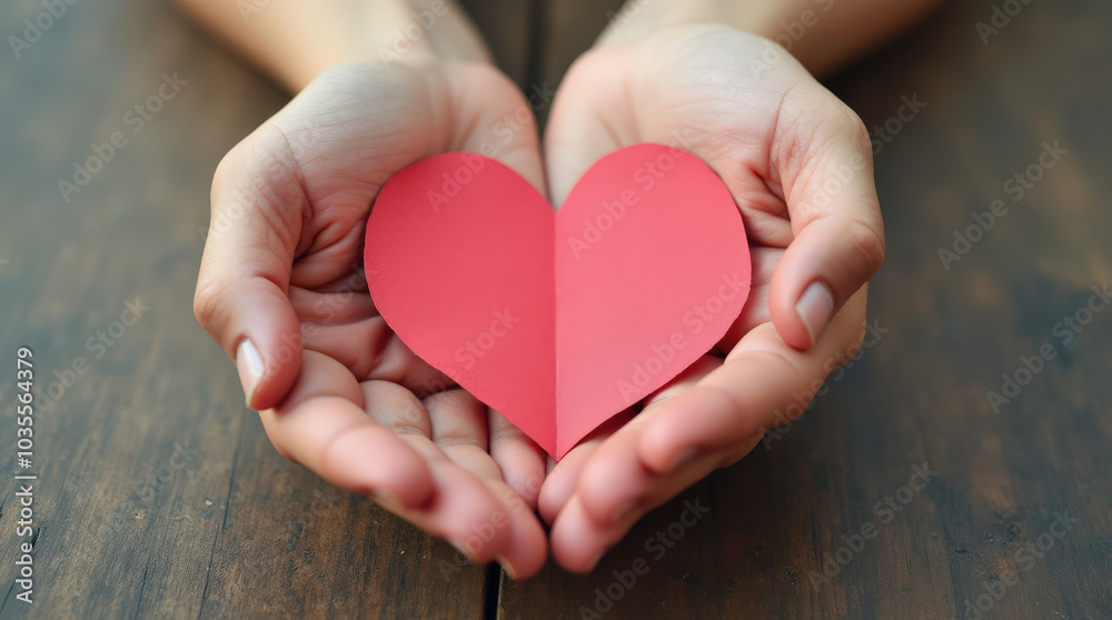 Hand Holding Red Paper Heart - Symbol of Love, Craft, DIY Projects, and Valentine’s Day Themes for Photo Hand Holding Red Paper Heart - Symbol of Love, Craft, DIY Projects, and Valentine’s Day Themes for Photo